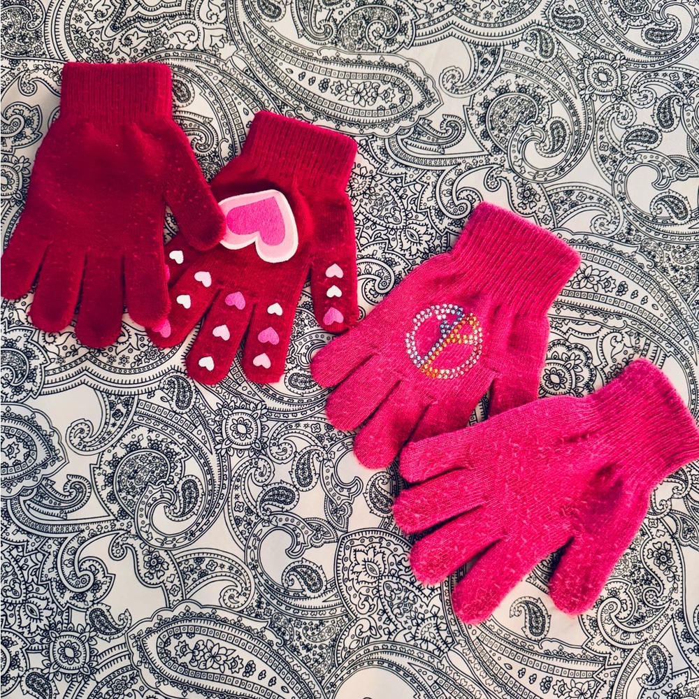 Charming Pink Heart and Peace Mittens for Kids
